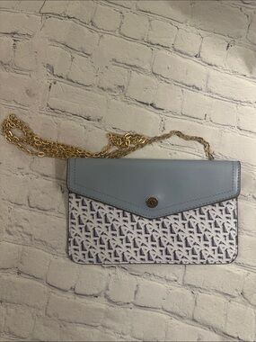 Anne Klein Light Blue Patterned Envelope Crossbody/ Shoulder bag w Gold Chain